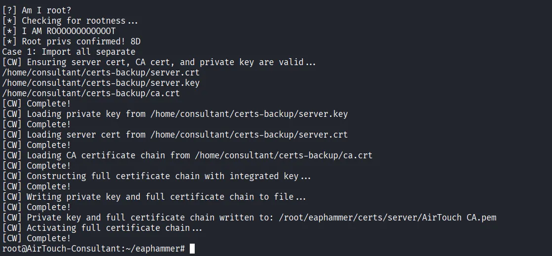 Importing trusted certificates into eaphammer