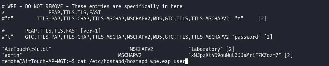 Contents of hostapd_wpe.eap_user