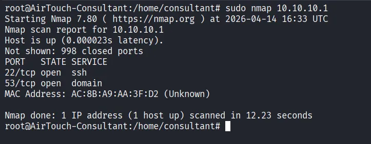 Nmap scan of internal host on MGT side
