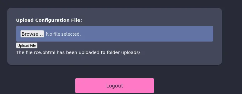 Successful upload of rce.phtml