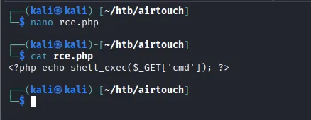 Rejected PHP upload attempt