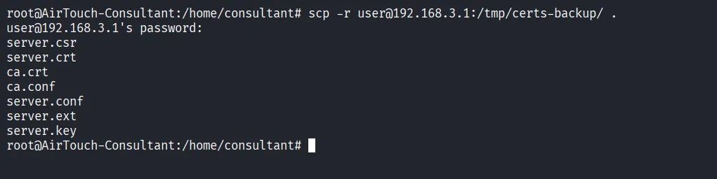 Downloading certificate backup with SCP