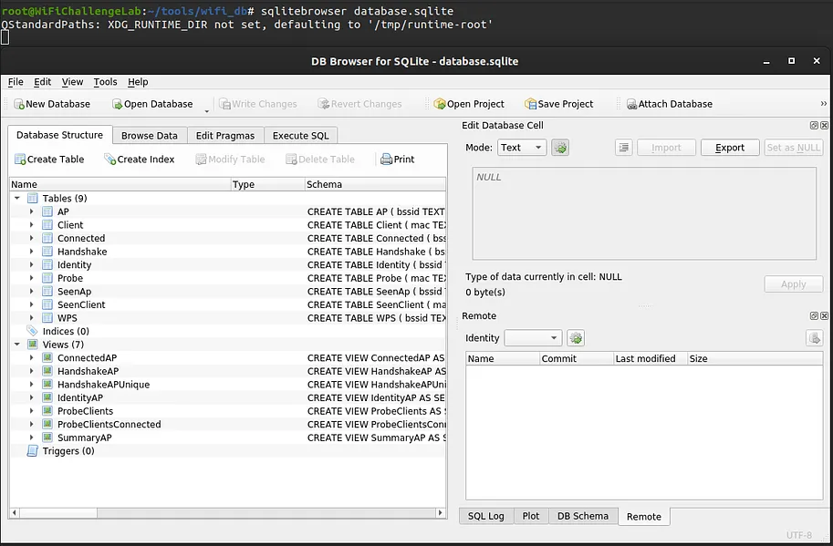 sqlitebroser with wifi_db database