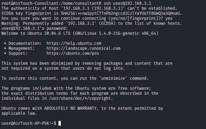 SSH login to PSK AP as user
